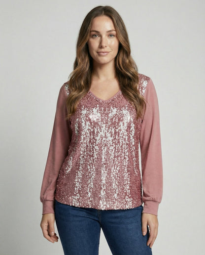 subtle glitter blouse with elegant minimal fit and v-neckline