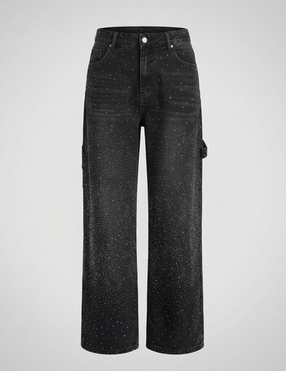 diamond embellished jeans with relaxed fit and sparkling detailing