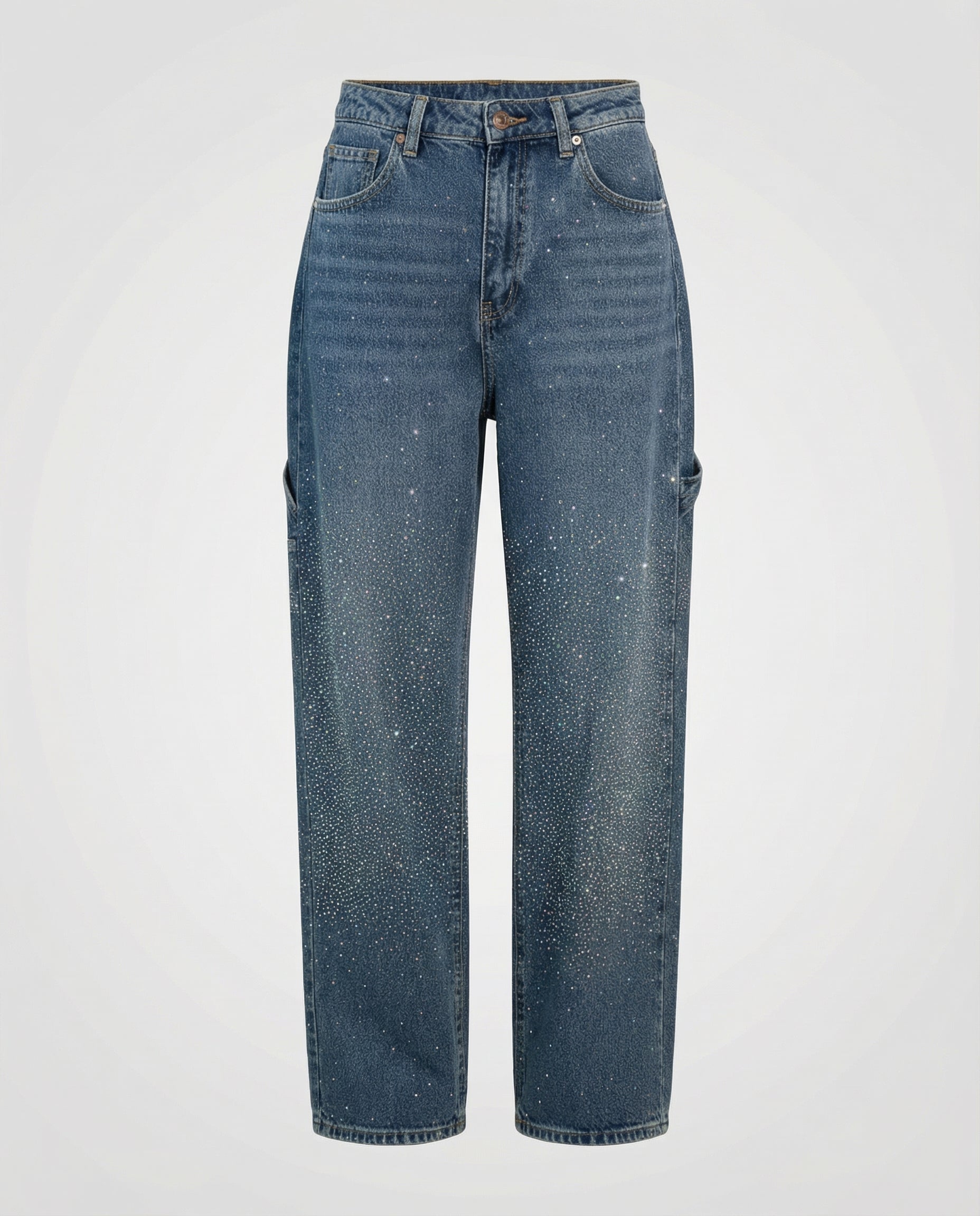 diamond embellished jeans with relaxed fit and sparkling detailing