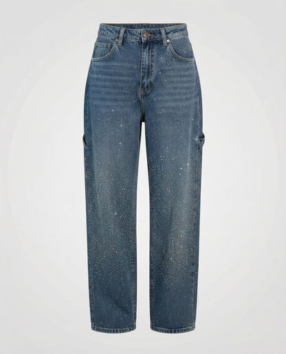diamond embellished jeans with relaxed fit and sparkling detailing