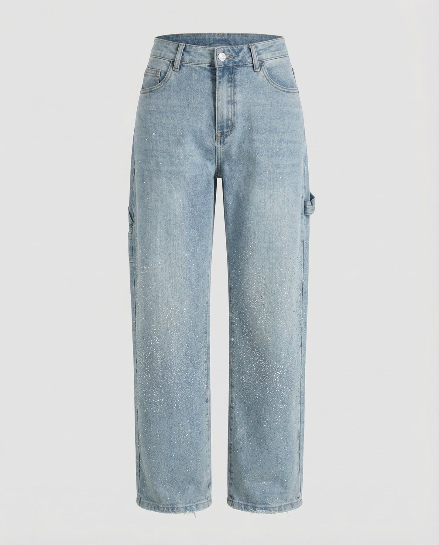 diamond embellished jeans with relaxed fit and sparkling detailing