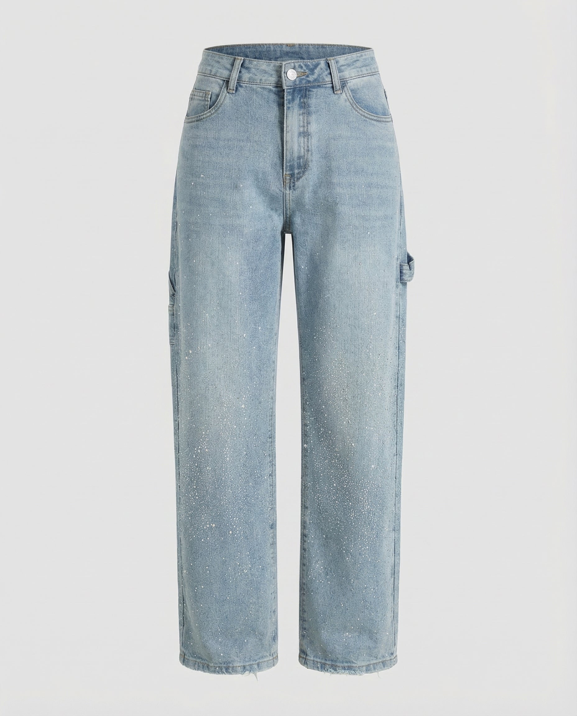 diamond embellished jeans with relaxed fit and sparkling detailing