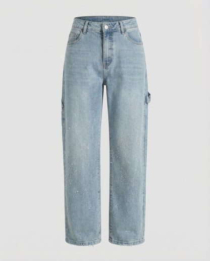 diamond embellished jeans with relaxed fit and sparkling detailing