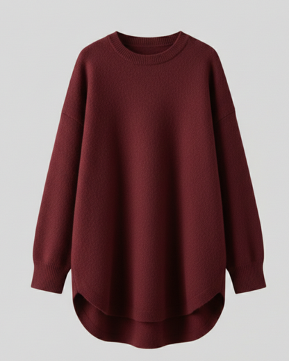 oversized autumn sweater with mid-length cut and relaxed cozy fit