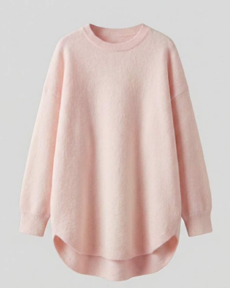 oversized autumn sweater with mid-length cut and relaxed cozy fit