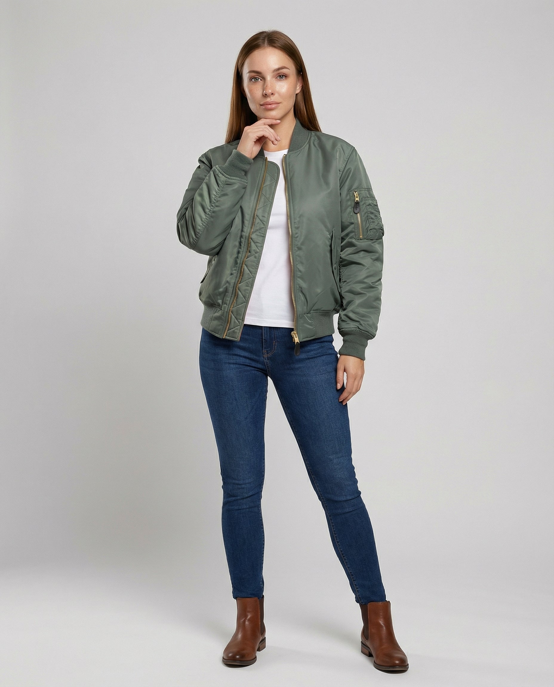 classic bomber jacket with ribbed trims and hip-length casual fit
