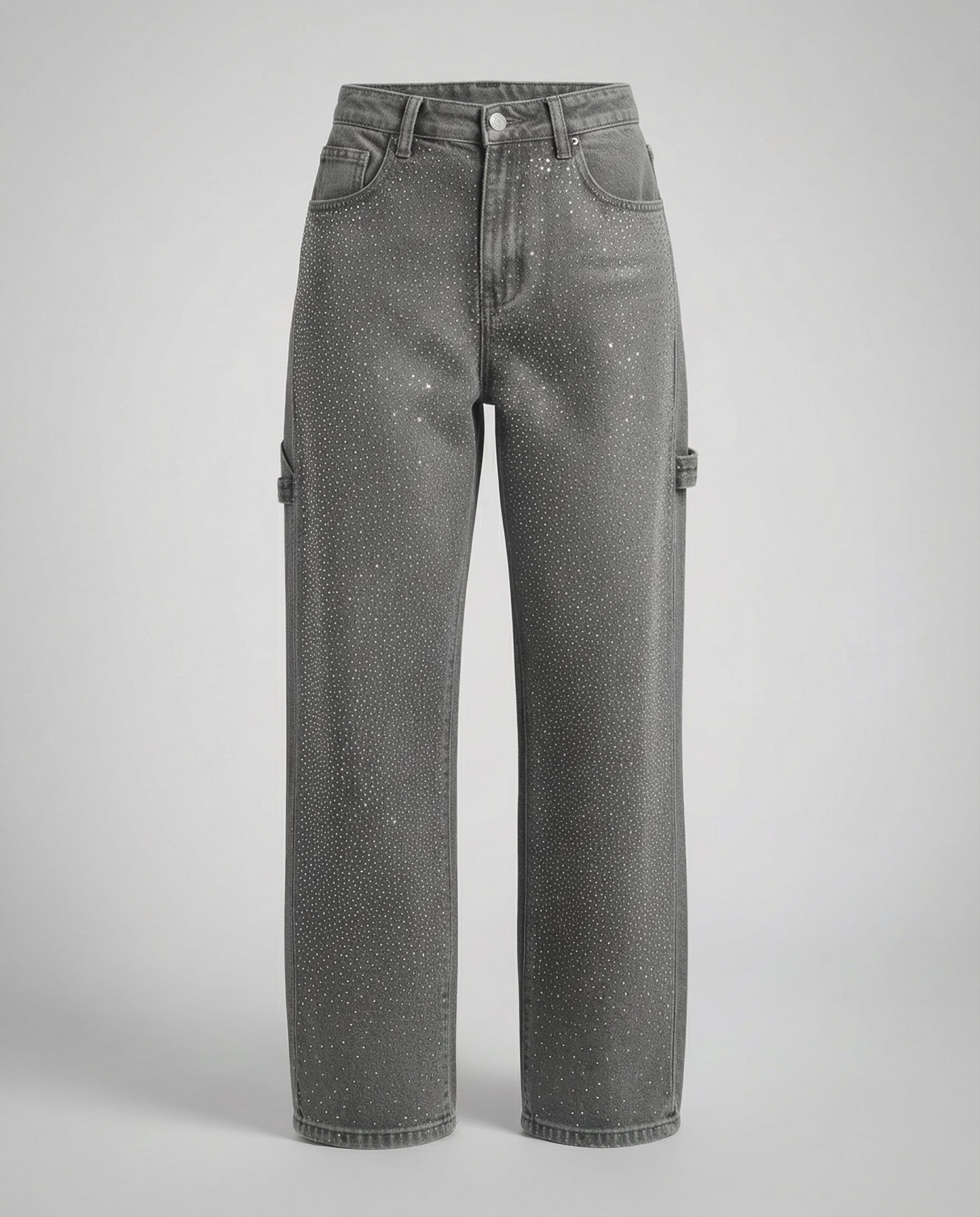 diamond embellished jeans with relaxed fit and sparkling detailing