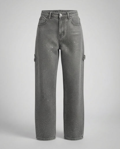 diamond embellished jeans with relaxed fit and sparkling detailing