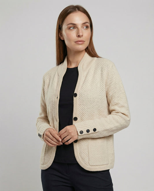 knit cardigan with soft fine-knit texture and button-front design