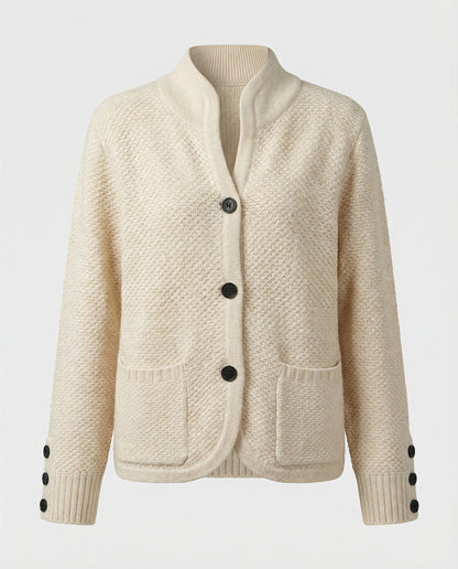 knit cardigan with soft fine-knit texture and button-front design