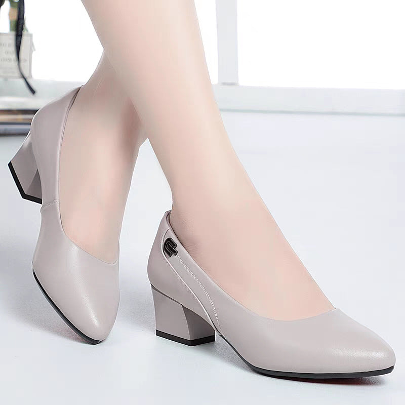 Ladies Comfortable Pumps with Elegant Block Heel and Fashionable Decorative Detail Eva