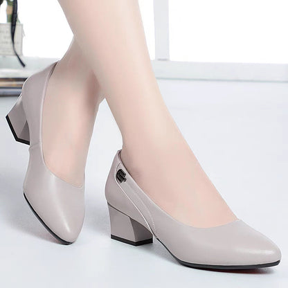 Ladies Comfortable Pumps with Elegant Block Heel and Fashionable Decorative Detail Eva