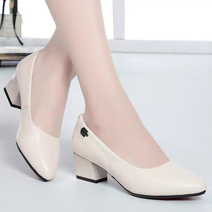 Ladies Comfortable Pumps with Elegant Block Heel and Fashionable Decorative Detail Eva