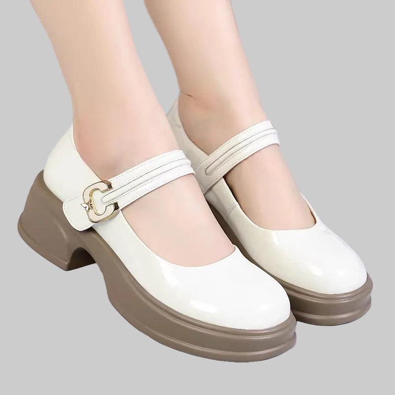 Women Mary Jane shoes with fashionable buckle accent and comfortable block heel Eva