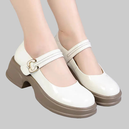 Women Mary Jane shoes with fashionable buckle accent and comfortable block heel Eva