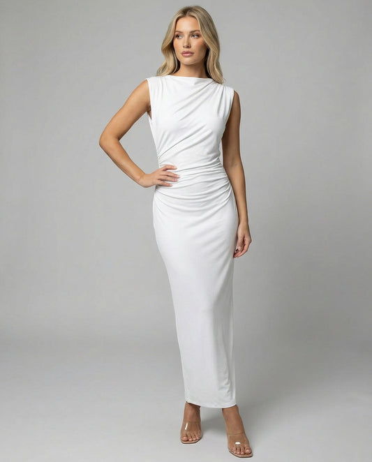 Women's Satin Maxi Dress with Draping