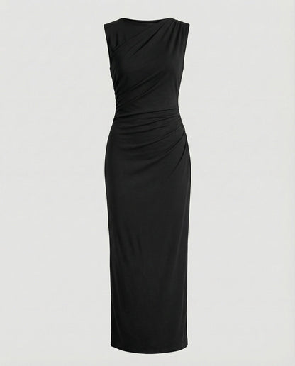 Women's Satin Maxi Dress with Draping