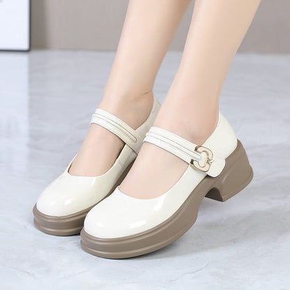 Women Mary Jane shoes with fashionable buckle accent and comfortable block heel Eva
