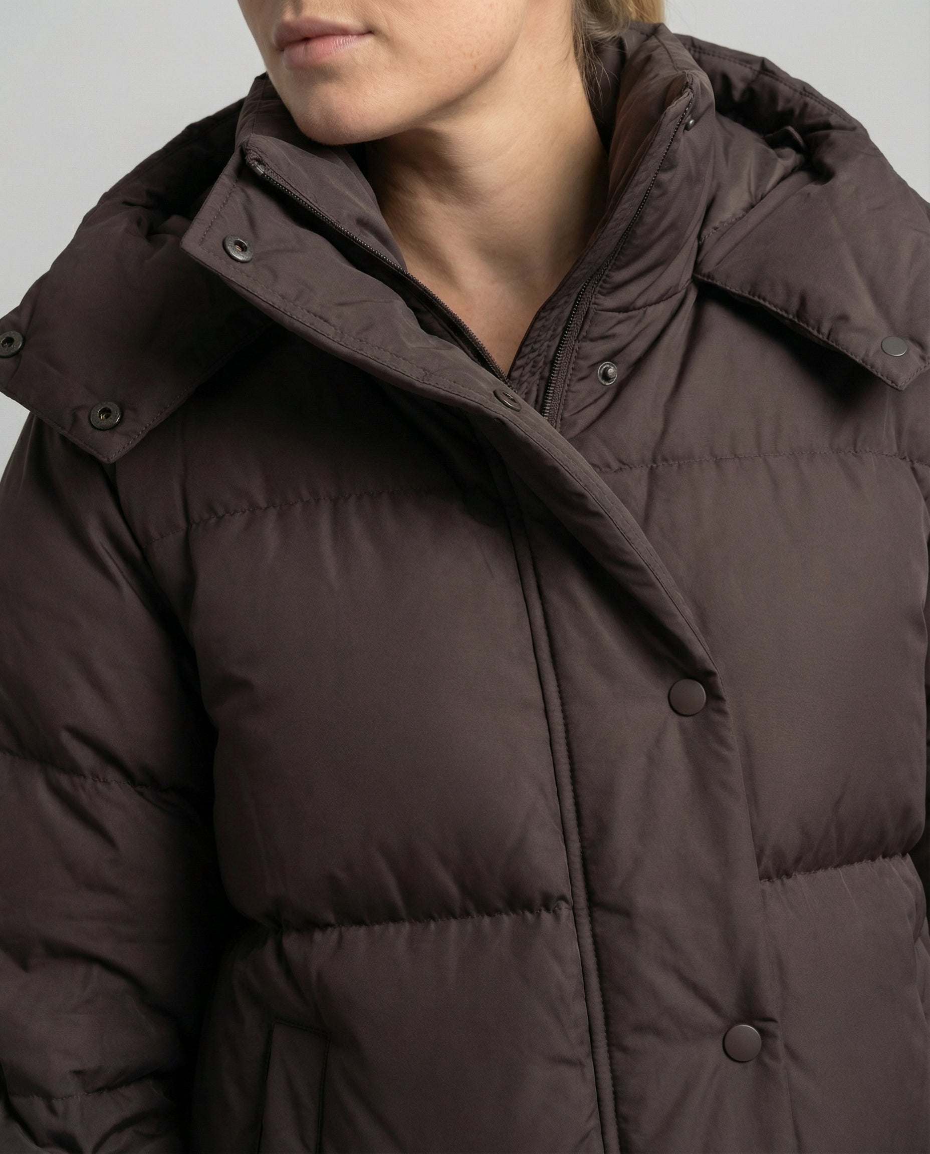 oversized puffer jacket with insulated design, high collar, and relaxed fit