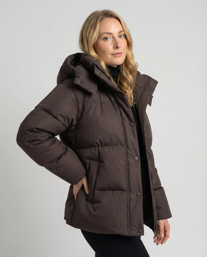 oversized puffer jacket with insulated design, high collar, and relaxed fit