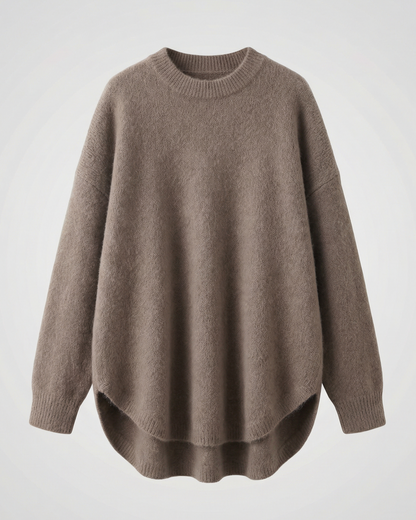 oversized autumn sweater with mid-length cut and relaxed cozy fit