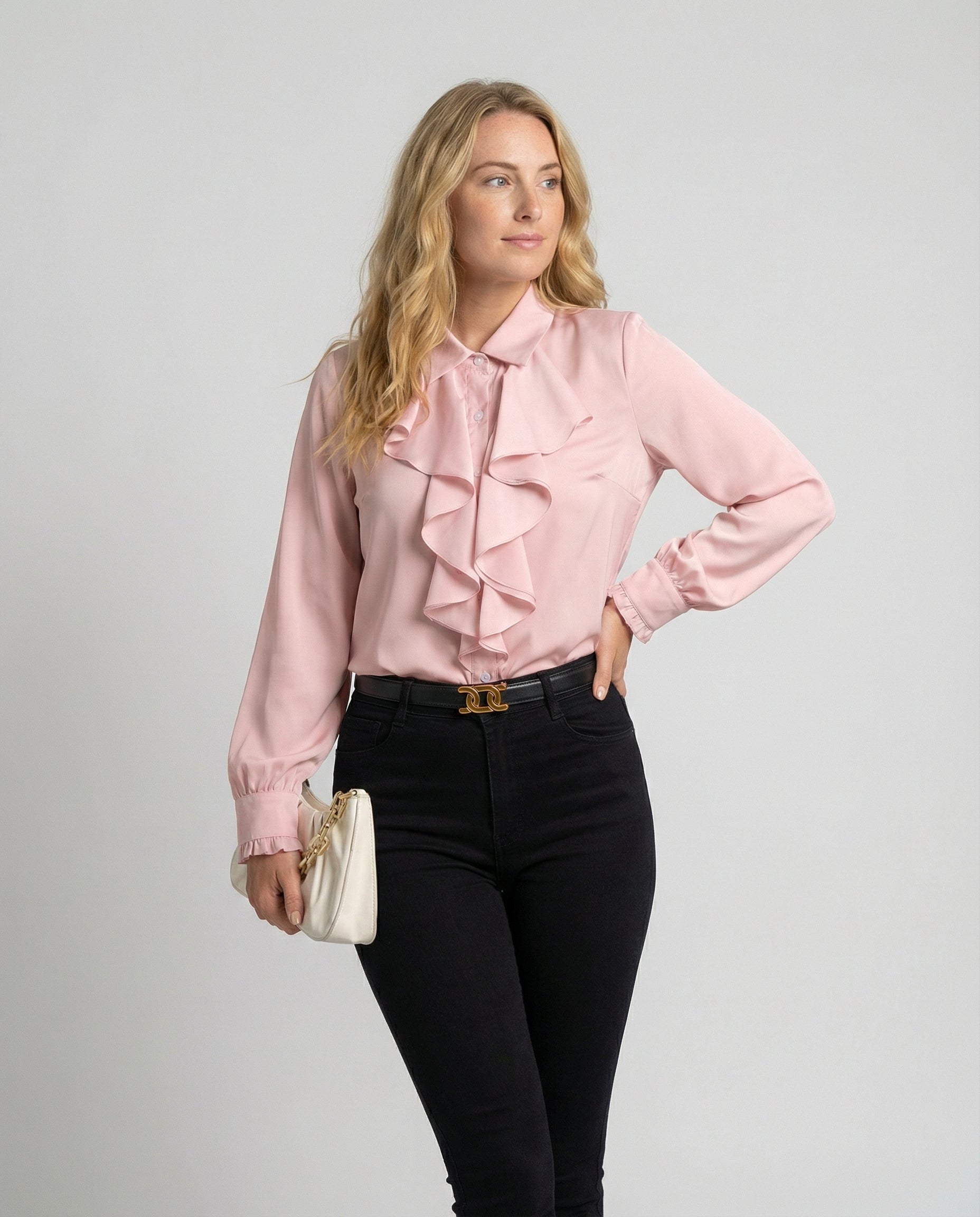 ruffle blouse with elegant feminine fit and decorative detailing