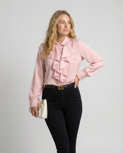 ruffle blouse with elegant feminine fit and decorative detailing