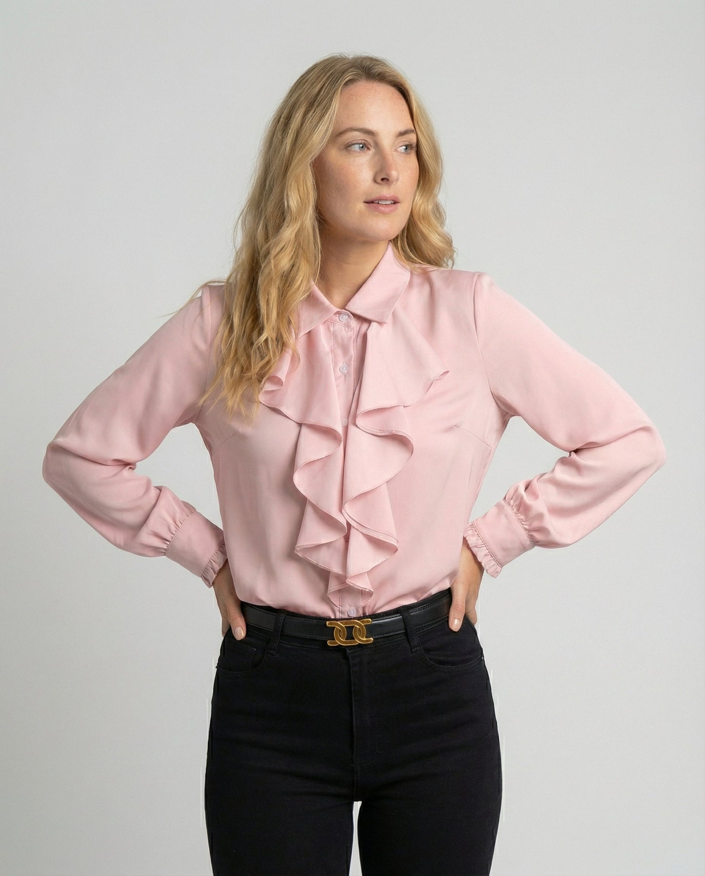 ruffle blouse with elegant feminine fit and decorative detailing
