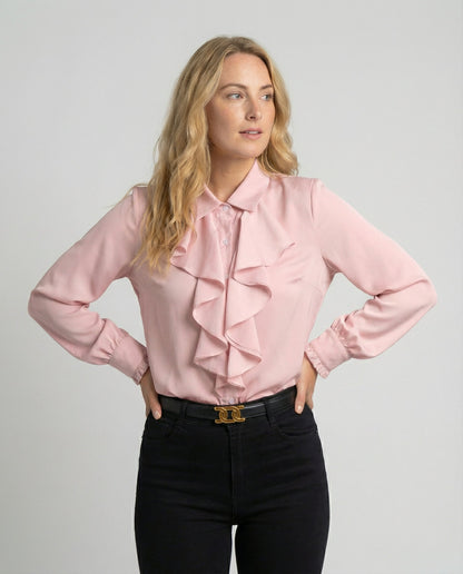 ruffle blouse with elegant feminine fit and decorative detailing