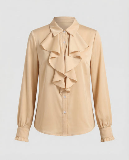 ruffle blouse with elegant feminine fit and decorative detailing