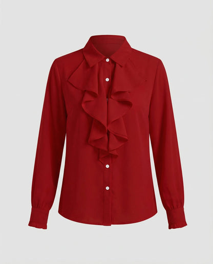 ruffle blouse with elegant feminine fit and decorative detailing