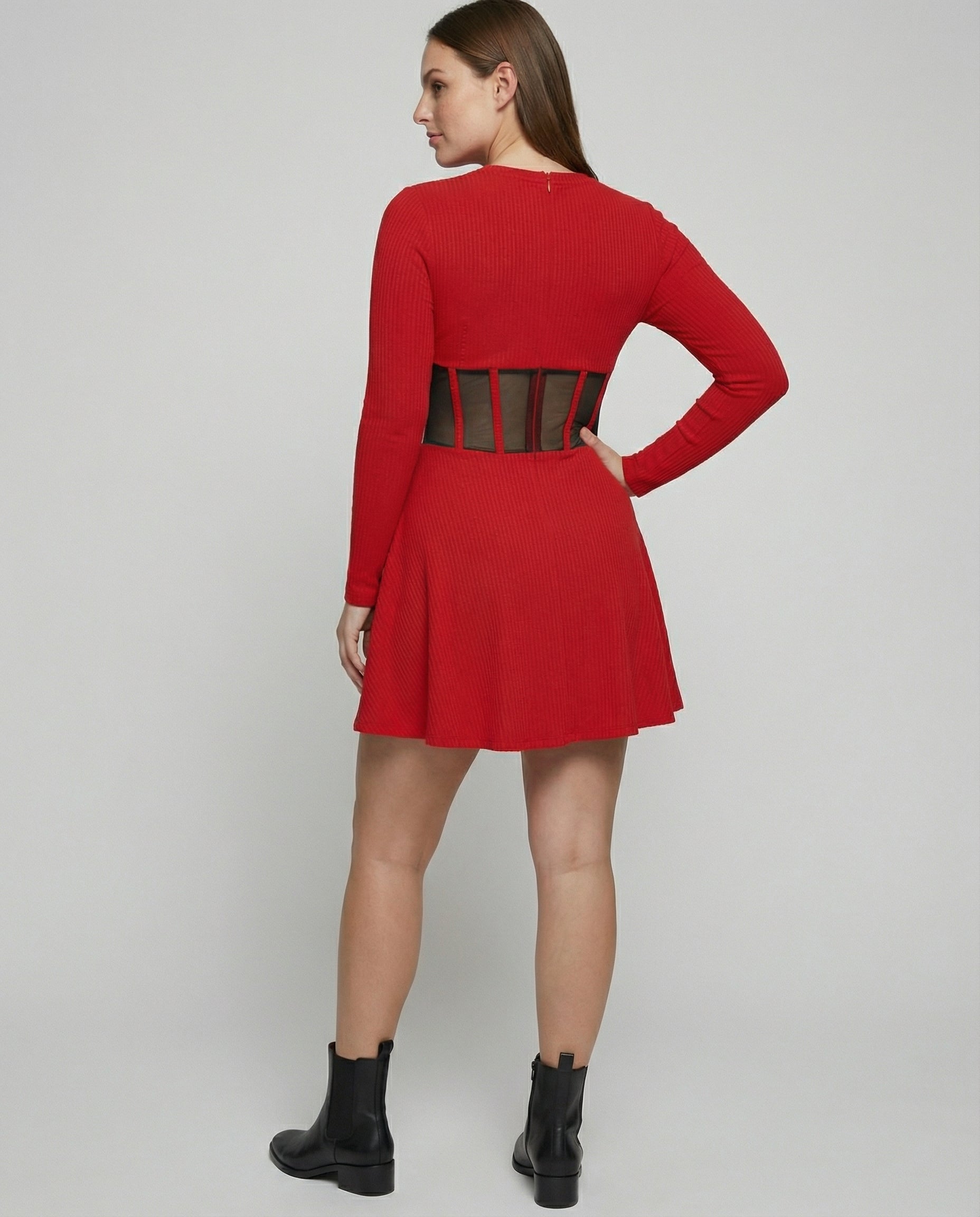 panelled mini dress with structured fit and sheer detailing