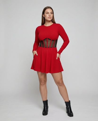 panelled mini dress with structured fit and sheer detailing