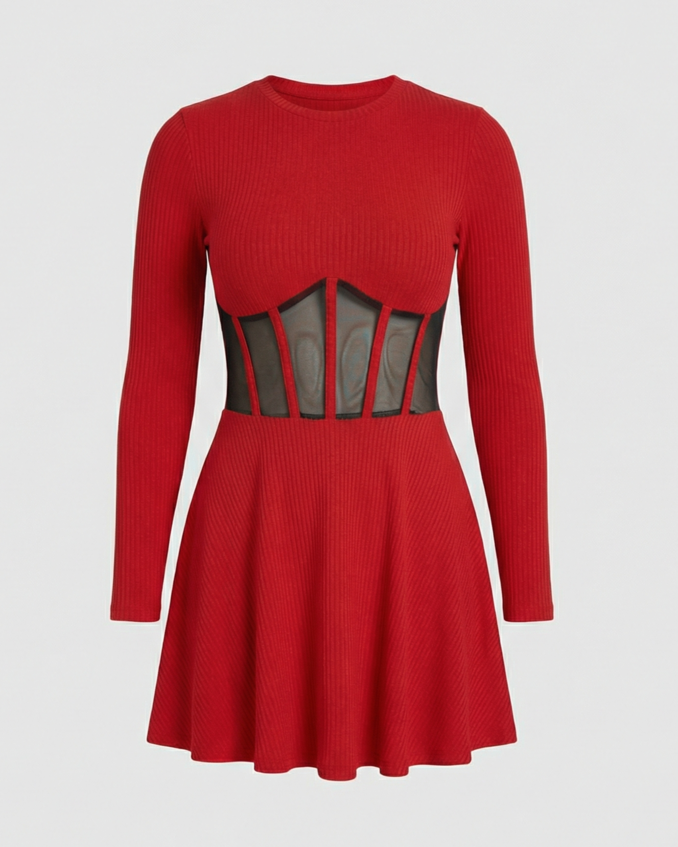 panelled mini dress with structured fit and sheer detailing