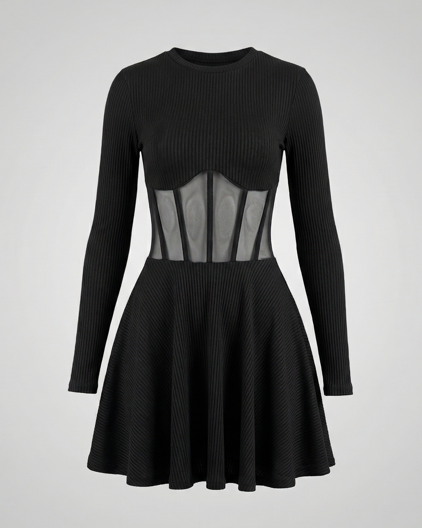 panelled mini dress with structured fit and sheer detailing