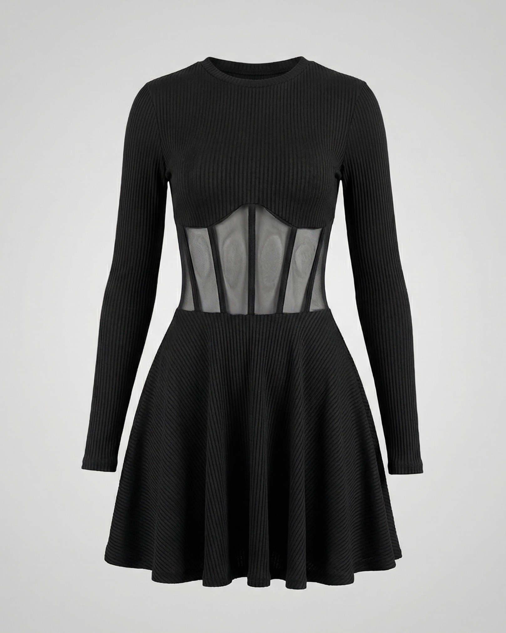 panelled mini dress with structured fit and sheer detailing