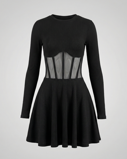 panelled mini dress with structured fit and sheer detailing