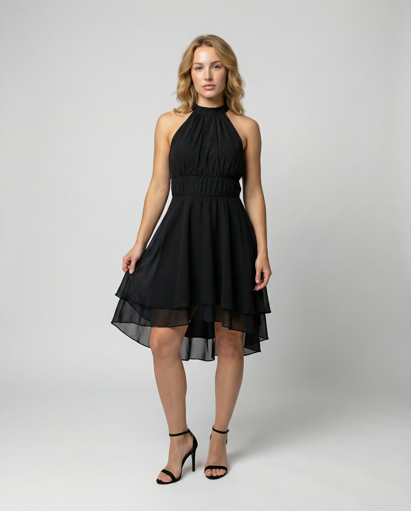 ruffle summer dress with light flowing silhouette and feminine detailing