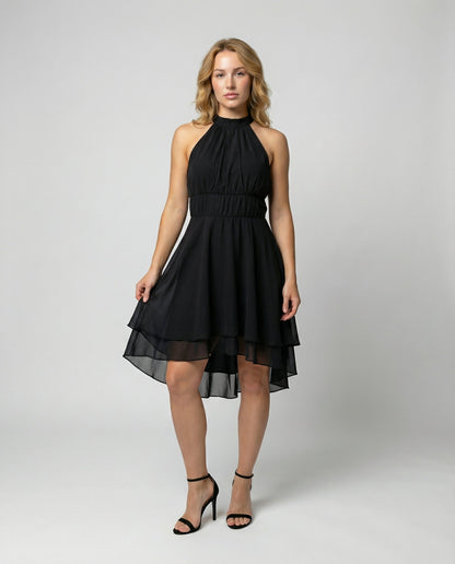 ruffle summer dress with light flowing silhouette and feminine detailing