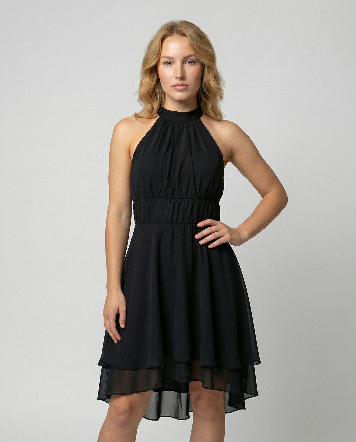 ruffle summer dress with light flowing silhouette and feminine detailing