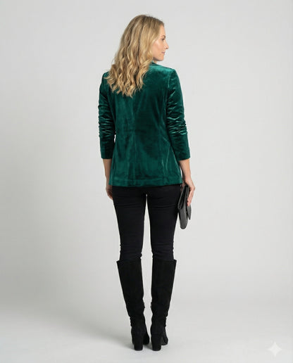 velvet blazer jacket with structured fit and classic lapel collar