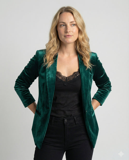 velvet blazer jacket with structured fit and classic lapel collar