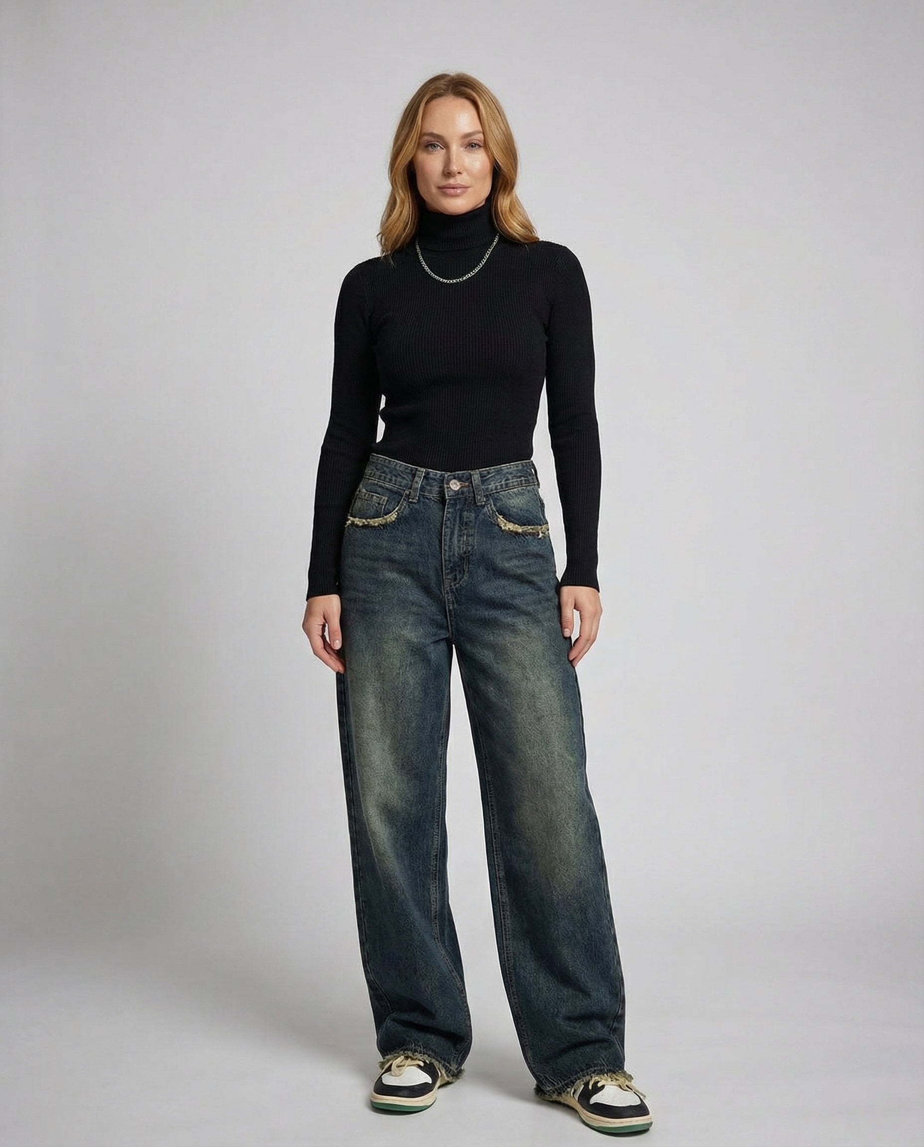 vintage baggy jeans with relaxed retro fit and high-rise waist
