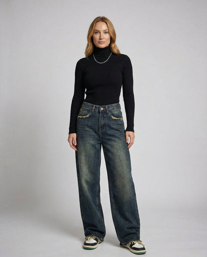 vintage baggy jeans with relaxed retro fit and high-rise waist