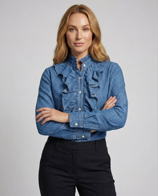 ruched blouse with refined feminine fit and long sleeves