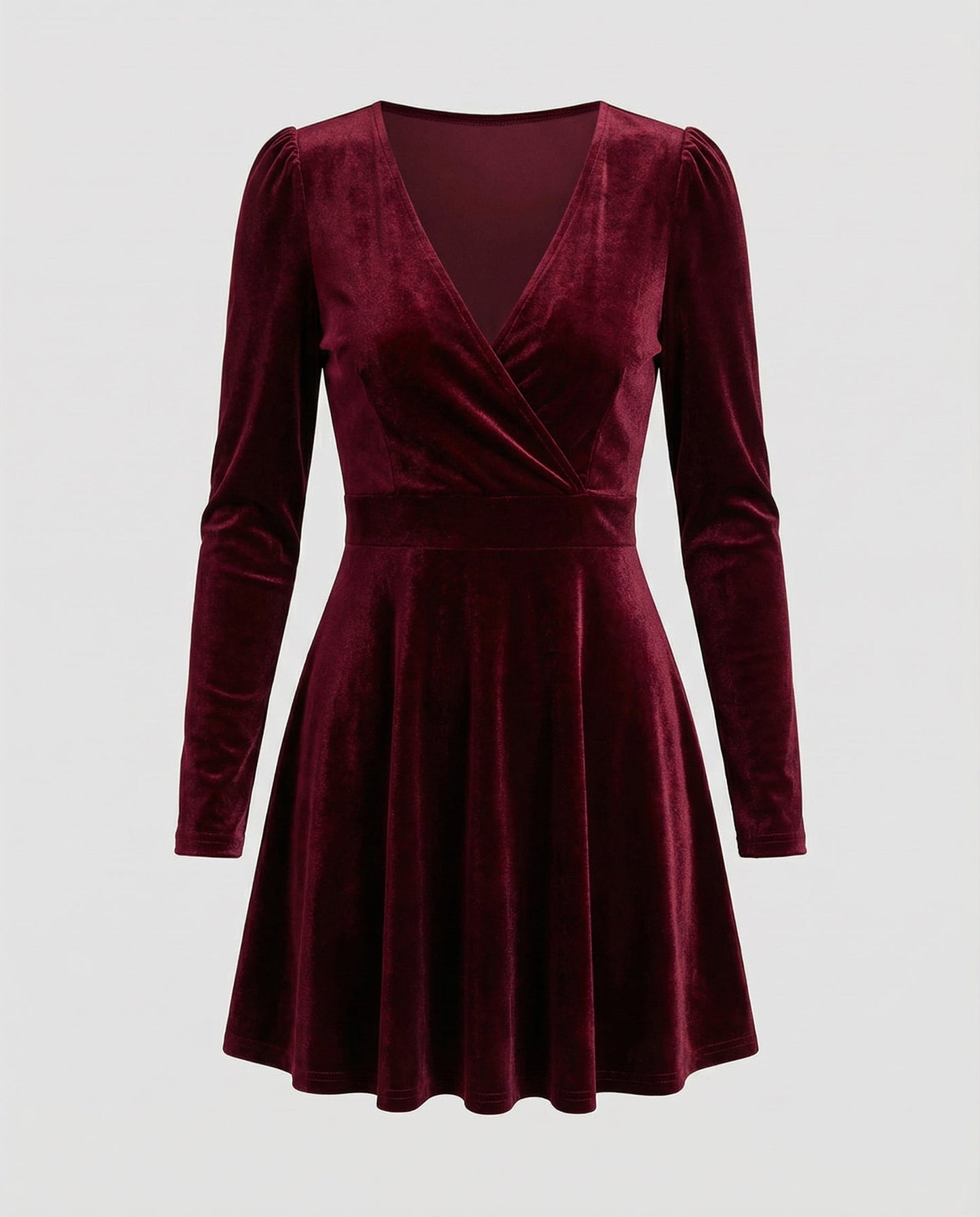 elegant velvet dress with v-neckline and refined long-sleeve silhouette