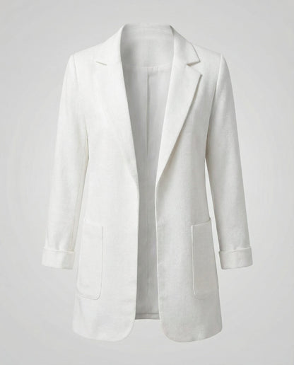slim-fit blazer with tailored structured design and classic button front