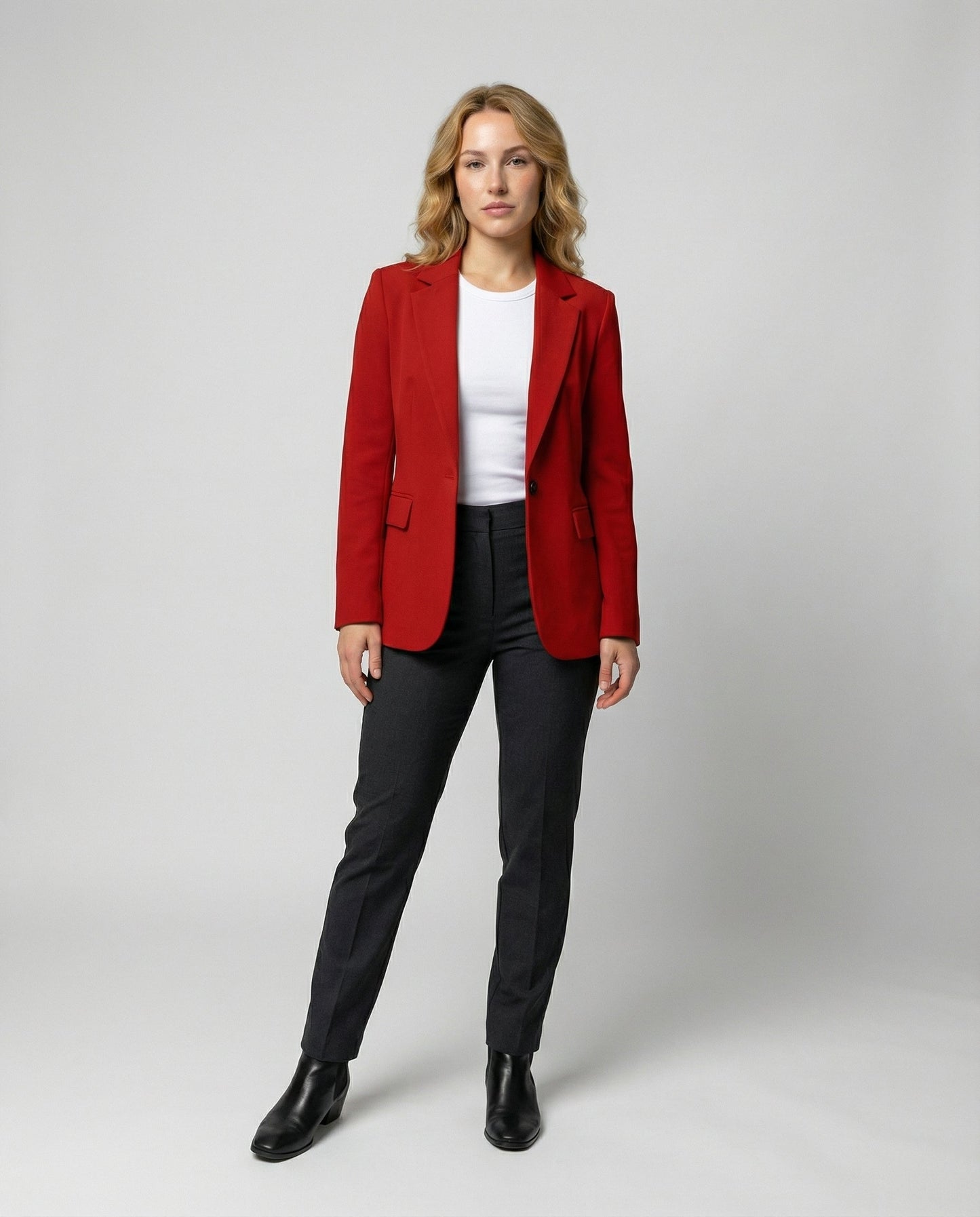 business blazer with tailored professional fit and structured silhouette