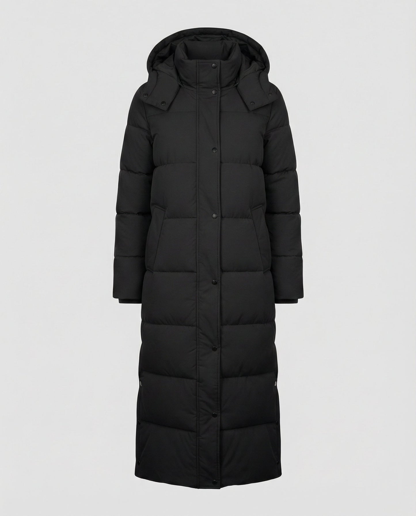 long quilted jacket with extra-length design, vertical quilting