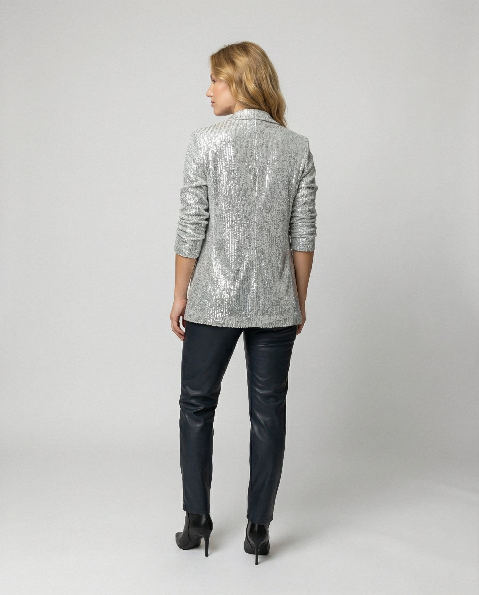sequin blazer with elegant statement fit and structured silhouette